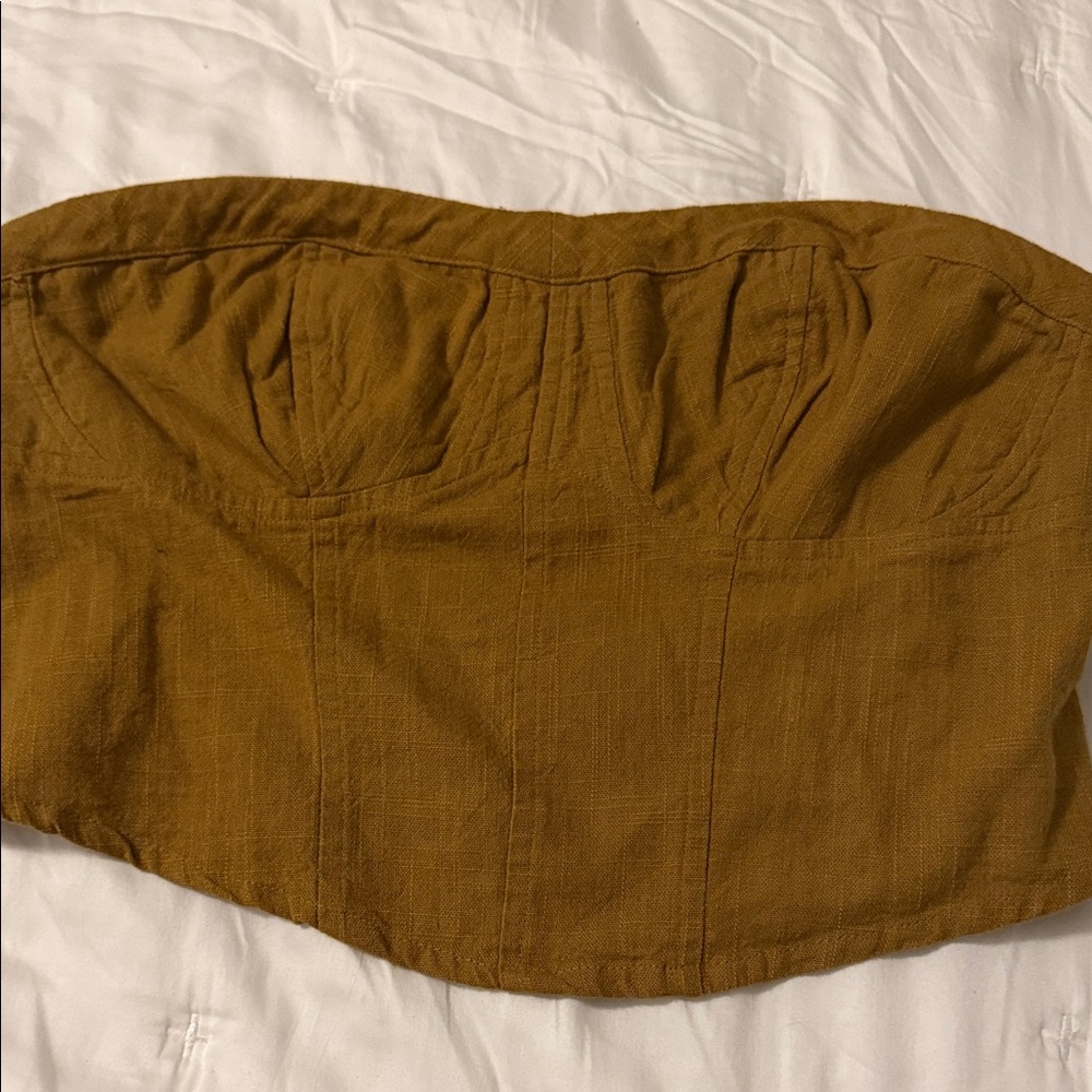Free People Strapless Bustier Top in Mustard Brown